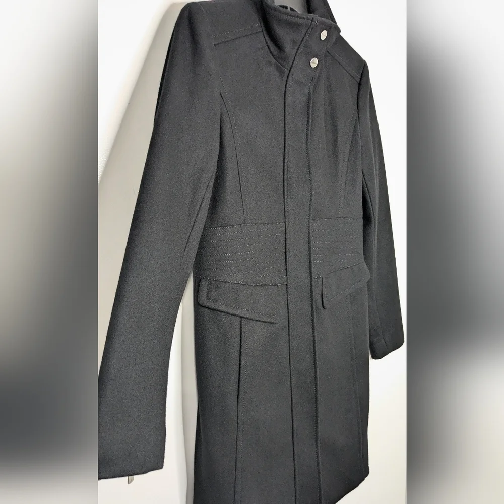 Stunning Kenneth Cole NY Black Stand Collar Wool Blend Walker Coat - Picture 3 of 11